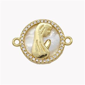 Copper Saint Connector Pave Shell Zirconia Circle 18K Gold Plated, approx 17mm [FN49293]