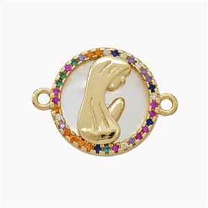 Copper Saint Connector Pave Shell Zirconia Circle 18K Gold Plated, approx 17mm [FN49296]
