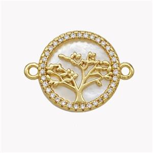 Copper Tree Connector Pave Shell Zirconia Circle 18K Gold Plated, approx 17mm [FN49297]
