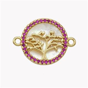 Copper Tree Connector Pave Shell Zirconia Circle 18K Gold Plated, approx 17mm [FN49298]