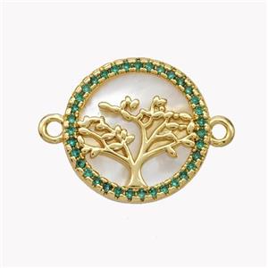 Copper Tree Connector Pave Shell Zirconia Circle 18K Gold Plated, approx 17mm [FN49299]
