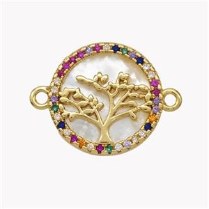 Copper Tree Connector Pave Shell Zirconia Circle 18K Gold Plated, approx 17mm [FN49300]