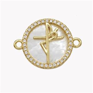 Copper Fe Connector Pave Shell Zirconia Circle 18K Gold Plated, approx 17mm [FN49301]