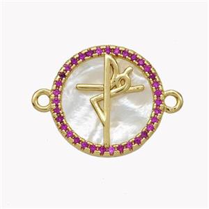 Copper Fe Connector Pave Shell Zirconia Circle 18K Gold Plated, approx 17mm [FN49302]