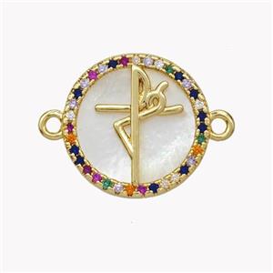 Copper Fe Connector Pave Shell Zirconia Circle 18K Gold Plated, approx 17mm [FN49304]