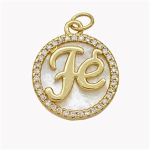 Copper Fe Pendant Pave Shell Zirconia Circle 18K Gold Plated, approx 17mm [FN49305]