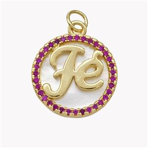 Copper Fe Pendant Pave Shell Zirconia Circle 18K Gold Plated, approx 17mm [FN49306]