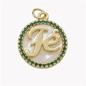 Copper Fe Pendant Pave Shell Zirconia Circle 18K Gold Plated, approx 17mm [FN49307]