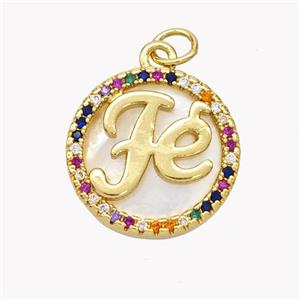 Copper Fe Pendant Pave Shell Zirconia Circle 18K Gold Plated, approx 17mm [FN49308]