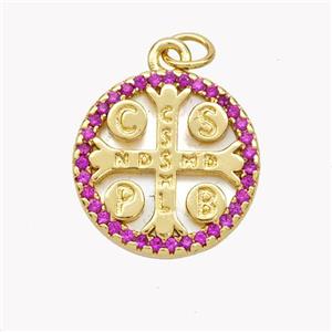 Saint Bendict Charms Copper Cross Pendant Pave Shell Zirconia CSSML NDSMD 18K Gold Plated, approx 17mm [FN49310]