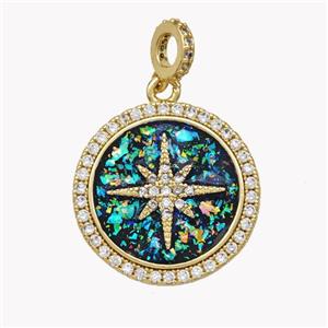 Copper Northstar Pendnat Pave Fire Opal Zirconia 18K Gold Plated, approx 7mm, 22mm [FN49316]