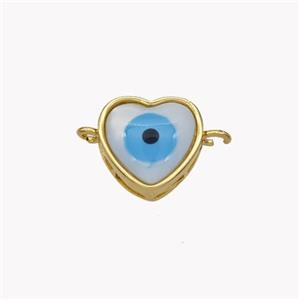 Copper Heart Connector Pave Shell Evil Eye 18K Gold Plated, approx 12mm [FN49317]