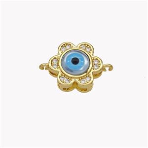 Copper Flower Connector Pave Shell Zirconia Evil Eye 18K Gold Plated, approx 12mm [FN49319]