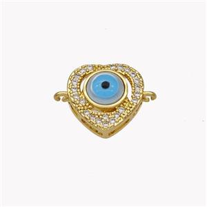 Copper Heart Connector Pave Shell Zirconia Evil Eye 18K Gold Plated, approx 12mm [FN49321]