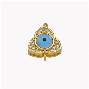 Copper Clover Connector Pave Shell Zirconia Evil Eye 18K Gold Plated, approx 12mm [FN49323]