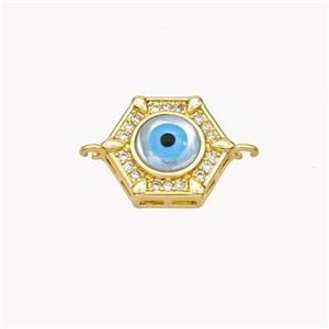 Copper Hexagon Connector Pave Shell Zirconia Evil Eye 18K Gold Plated, approx 12mm [FN49325]