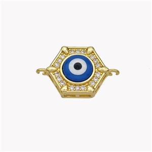 Copper Hexagon Connector Pave Shell Zirconia Evil Eye 18K Gold Plated, approx 12mm [FN49326]