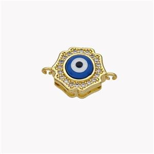 Copper Flower Connector Pave Shell Zirconia Evil Eye 18K Gold Plated, approx 11mm [FN49328]