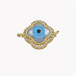 Copper Clover Connector Pave Shell Zirconia Evil Eye 18K Gold Plated, approx 13mm [FN49331]