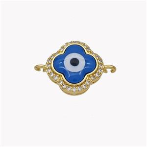 Copper Clover Connector Pave Shell Zirconia Evil Eye 18K Gold Plated, approx 13mm [FN49332]