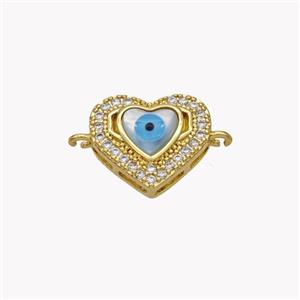 Copper Heart Connector Pave Shell Zirconia Evil Eye 18K Gold Plated, approx 11-13mm [FN49333]