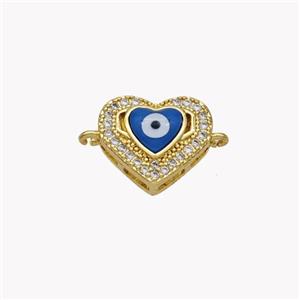 Copper Heart Connector Pave Shell Zirconia Evil Eye 18K Gold Plated, approx 11-13mm [FN49334]