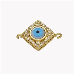 Copper Rhombus Connector Pave Shell Zirconia Evil Eye 18K Gold Plated, approx 13mm [FN49335]