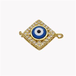 Copper Rhombus Connector Pave Shell Zirconia Evil Eye 18K Gold Plated, approx 13mm [FN49336]