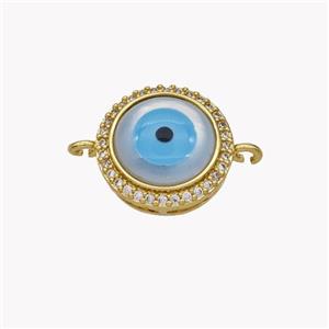 Copper Coin Connector Pave Shell Zirconia Evil Eye 18K Gold Plated, approx 14mm [FN49337]