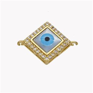 Copper Rhombus Connector Pave Shell Zirconia Evil Eye 18K Gold Plated, approx 15mm [FN49339]