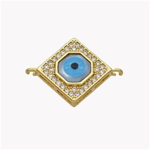 Copper Rhombus Connector Pave Shell Zirconia Evil Eye 18K Gold Plated, approx 15mm [FN49345]