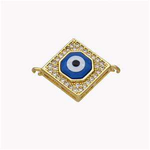Copper Rhombus Connector Pave Shell Zirconia Evil Eye 18K Gold Plated, approx 15mm [FN49346]