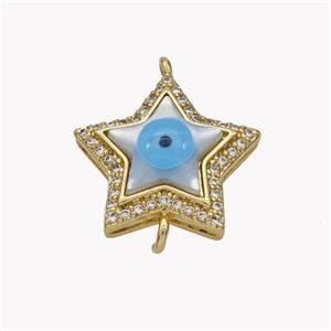 Copper Star Connector Pave Shell Zirconia Evil Eye 18K Gold Plated, approx 16.5mm [FN49347]