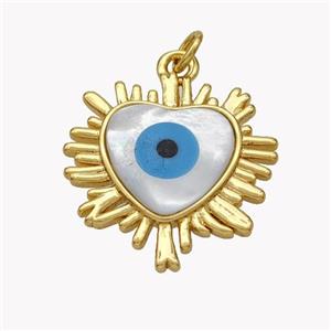 Copper Heart Pendant Pave Shell Evil Eye 18K Gold Plated, approx 22mm [FN49349]