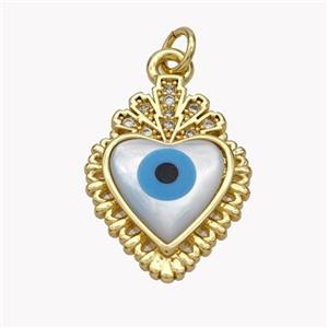 Copper Heart Pendant Pave Shell Zirconia Evil Eye 18K Gold Plated, approx 16-25mm [FN49350]