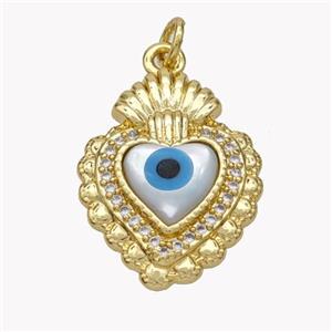 Copper Heart Pendant Pave Shell Zirconia Evil Eye 18K Gold Plated, approx 17-26mm [FN49351]