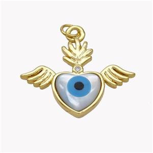 Copper Angel Wings Pendant Pave Shell Heart Evil Eye 18K Gold Plated, approx 20-26mm [FN49352]
