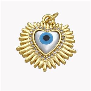 Copper Heart Pendant Pave Shell Zirconia Evil Eye 18K Gold Plated, approx 18-20mm [FN49355]