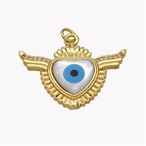 Copper Heart Pendant Pave Shell Zirconia Evil Eye 18K Gold Plated, approx 20-30mm [FN49357]
