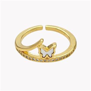 Copper Butterfly Rings Pave Shell Zirconia 18K Gold Plated, approx 9mm, 18mm dia [FN49362]