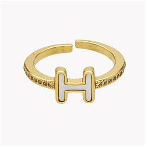Copper H Rings Pave Shell Zirconia 18K Gold Plated, approx 8mm, 18mm dia [FN49363]