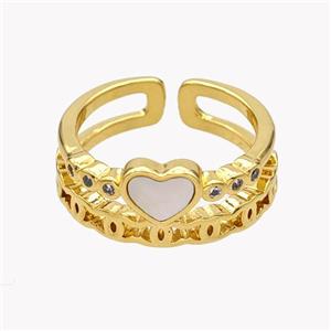 Copper Heart Rings Pave Shell Zirconia 18K Gold Plated, approx 9mm, 18mm dia [FN49365]