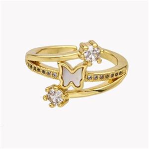 Copper Butterfly Rings Pave Shell Zirconia 18K Gold Plated, approx 15mm, 18mm dia [FN49366]