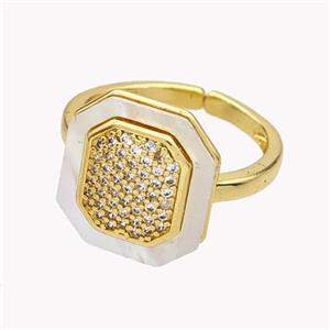Copper Octagon Rings Pave Shell Zirconia 18K Gold Plated, approx 15-16mm, 18mm dia [FN49368]