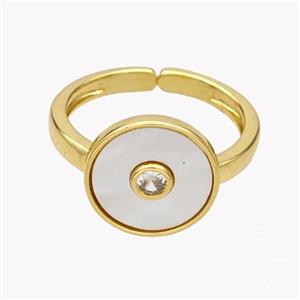 Copper Coin Rings Pave Shell 18K Gold Plated, approx 13mm, 18mm dia [FN49370]
