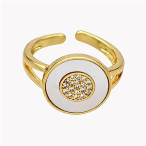 Copper Coin Rings Pave Shell Zirconia 18K Gold Plated, approx 14mm, 18mm dia [FN49371]