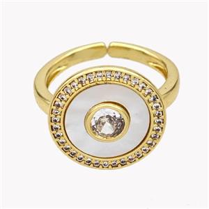 Copper Coin Rings Pave Shell Zirconia 18K Gold Plated, approx 16mm, 18mm dia [FN49372]