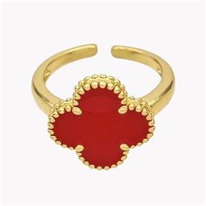 Copper Clover Rings Pave Shell 18K Gold Plated, approx 15mm, 18mm dia [FN49375]
