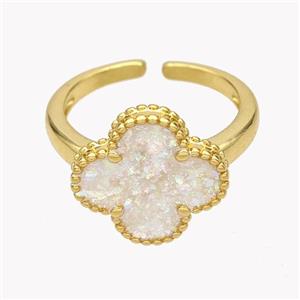 Copper Clover Rings Pave Fire Opal 18K Gold Plated, approx 15mm, 18mm dia [FN49376]
