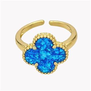 Copper Clover Rings Pave Fire Opal 18K Gold Plated, approx 15mm, 18mm dia [FN49377]